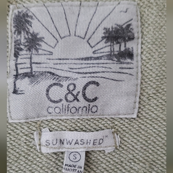 C&C California Sun Washed Green Zip-Up Hoodie with Pockets Size Small - Picture 8 of 8